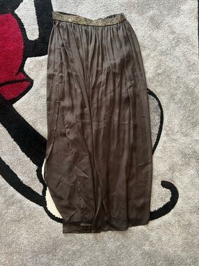 Silver -Trim Black Maxi Skirt